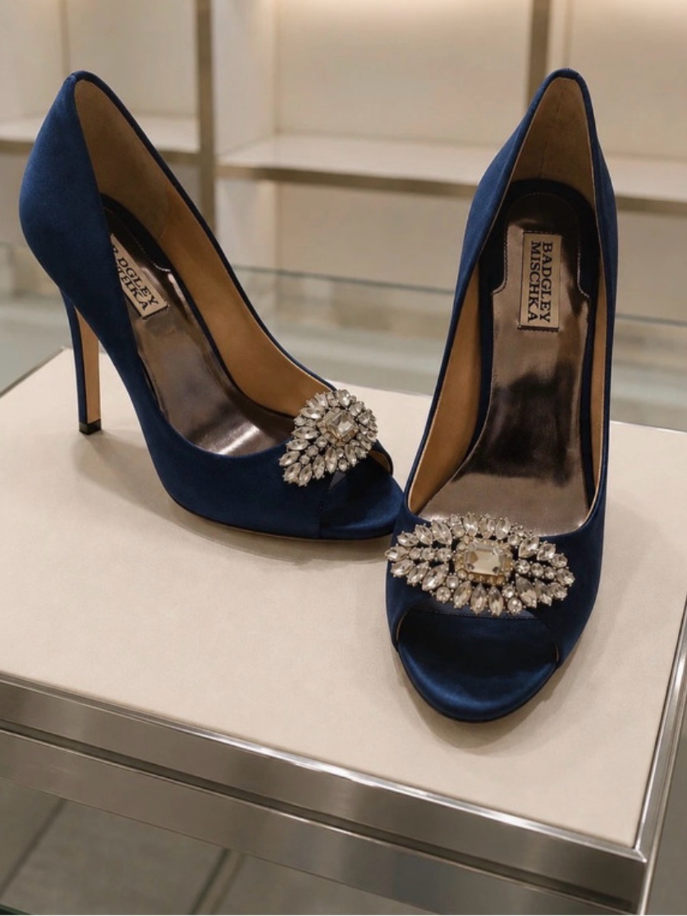 Badgley Mischka Navy Satin Stiletto Heels